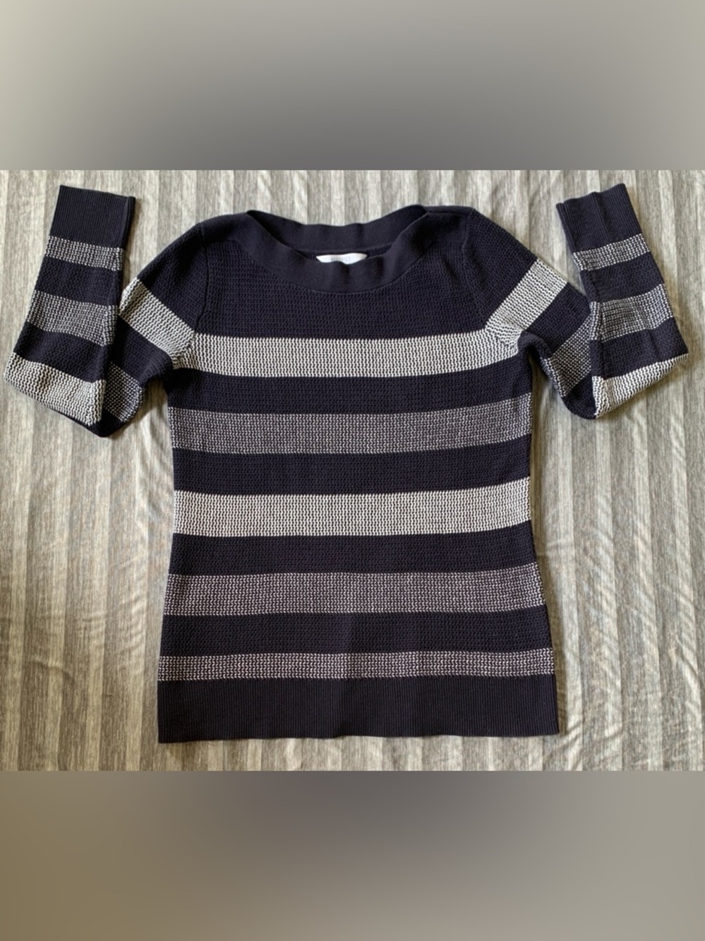 Market & Spruce Navy and White Striped Knit Sweater